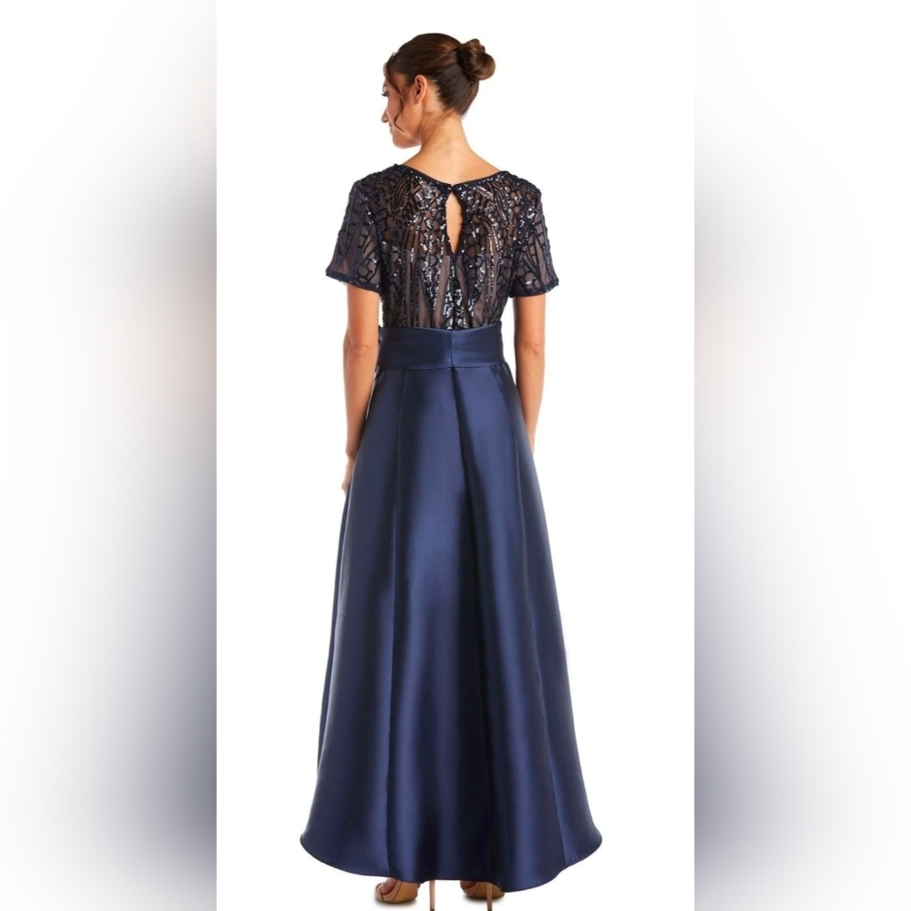Chic Navy High-Low Lace Dress - Picture 2 of 2